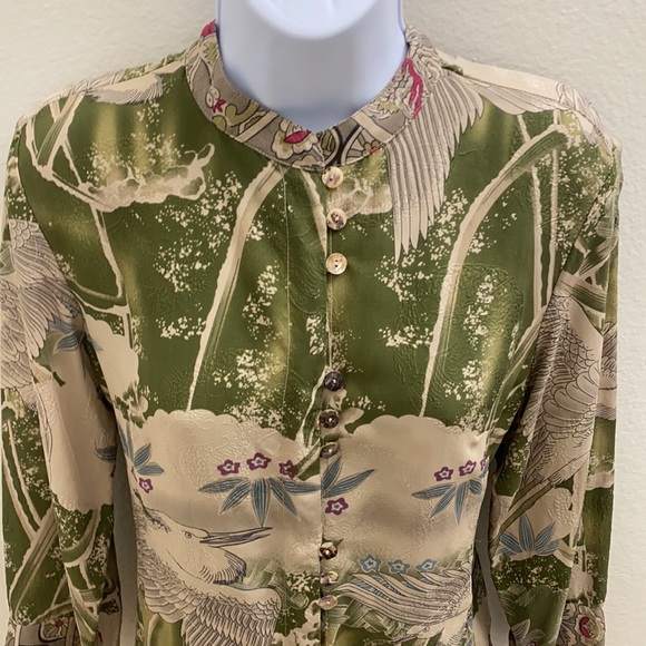 Citron Silk Green Tan Button Down Shirt S - Picture 4 of 7